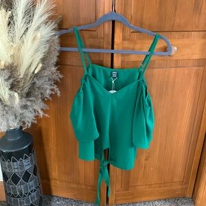 SHEIN Vacay Tie Front Cold Shoulder Top